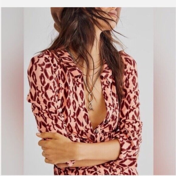 NWT Free People Shayla Jumpsuit Long Sleeve Wide Leg Size Small Peach - Picture 3 of 11